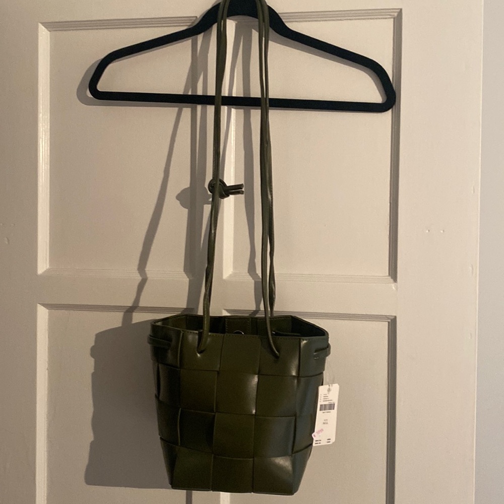 Anthropologie Olive Green Woven Bucket Crossbody